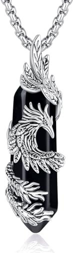 INFUSEU Kristall Phönix Kette, Vogelhänger Spirituelle Tiere Obsidian Halskette Schmuck Kristall Rising Phoenix Lapislazuli Geschenke für Frauen Mädchen Damen