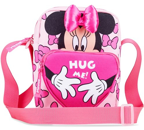 Disney Umhängetasche Mädchen Teenager, Kleine Tasche Verstellbar mit Reißverschlussfächern, Disney Geschenke für Kinder