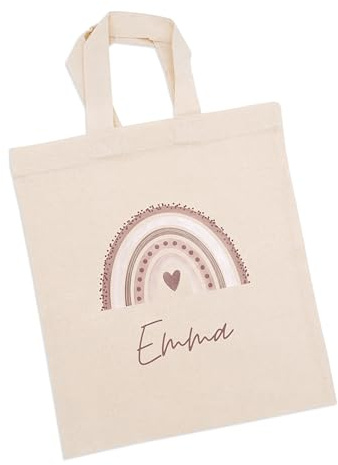 wunderwunsch Stoffbeutel personalisiert, Kindergarten Leinenbeutel 2026 | Tasche für Kinder und Mädchen, kleiner Jutebeutel Kita, Tasche fürs Freundebuch, Stofftasche Regenbogen, Schlafbeutel