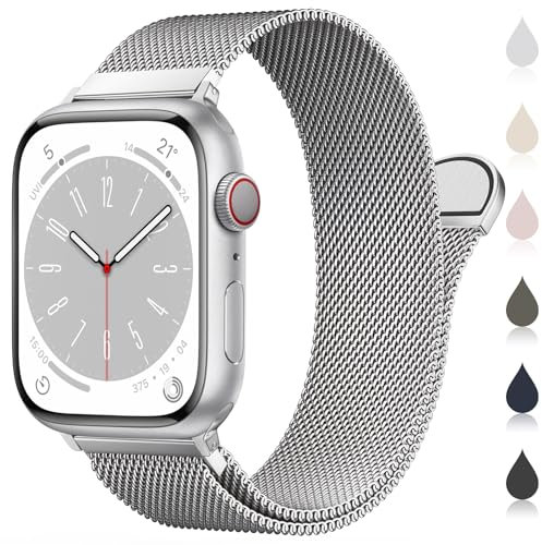 Original Milanese Loop Compatible with Apple Watch Straps 38mm 40mm 41mm 42mm 44mm 45mm 46mm 49mm Women & Men, Magnetic Clasp Adjustable Metal Bands for iWatch Series 11 10 9 8 7 6 5 4 2,Ultra 3,SE 3