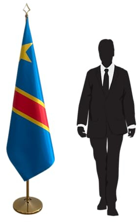 Drapeau Congo avec mât et pied. Drapeau Congo pour bureau. Code CN7-CO-L