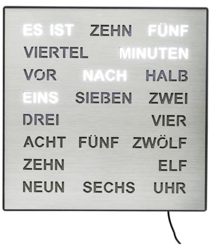 AMS LED Wortuhr 1245 - Tisch- und Wanduhr, Quarzuhr, Grau/Anthrazit