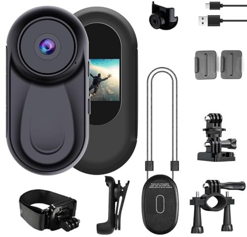 OBEST Thumb Action Camera 1080P, Mini Body Camera Bike Motorcycle Helmet HD Portable Not Waterproof 360° Camera 120° Wide Angle Digital for Cycling, Running, Daily Vlog, Outdoor Sports (No SD Card)