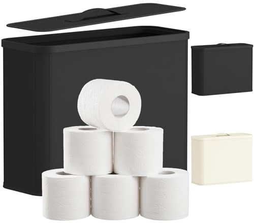 Lifewit Bamboo Toilet Roll Storage Cabinet with Lid and Handle,25 L,Black | Bamboo toilet roll storage cabinet, bathroom box, basket holder stand with lid, handle, multifunctional toilet paper storage