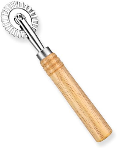 Sorcristy Teigrädchen, Nudelschneider-Rad Gezähnter Teigrad Gewellt mit Langer Holzgriff Teigschneider Teigrad Roller Gebäck-Werkzeuge Gewelltes Schneidrad für Haushalt Küche Ravioli Pasta Pizza