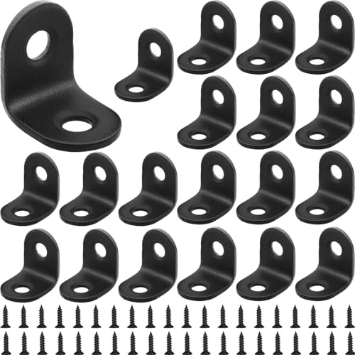 BGOBTY Équerre de Fixation,20 pièces Equerre de Fixation en acier inoxydable,Support d'Angle Droit,Équerre Angle,Equerre Métal en L à 90 degrés,pour relier ou fixer des meubles (Noir, 20*20 mm)