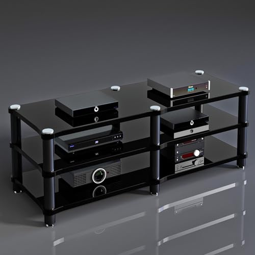 TUPAFJU 1/2/3/4-lagiges Audio-Geräte-Rack, AV-Medienständer, Stereoschrank, Audio-Video-Regal, Eckmedienschrank, für Family Entertainment Center(Black,3-Layer)
