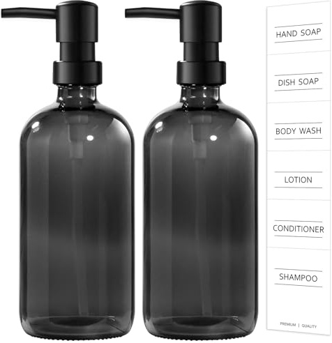 VIMERPA Black Hand Soap Dispenser,17 fl oz Glass Soap Dispensers, Kitchen Soap Dispenser Set With Pump And Label,Modern Bathroom Decor & Accessories(2Pack, Clear Black)