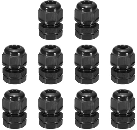 sourcing map 10 Pcs G3/8 Cable Glands Adjustable 5-10mm PA6 Nylon IP68 Waterproof Connectors with Seals Anti-Corrosion for Industrial/Outdoor Electrical Systems (Black)