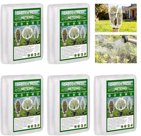 5 Pack Heavy Duty Garden Net Covers with Zipper & Drawstring, Reusable Fruit & Vegetable Protection Mesh for Plants, Bushes, Trees - Bird Pest Barrier (80X100cm)