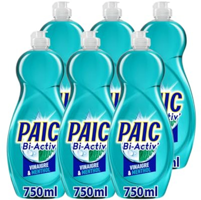 PAIC - Liquide Vaisselle Main BI-ACTIV' Vinaigre & Menthol - Nettoie - Dégraisse - Flacons de 750mL - Lot de 6x750ml