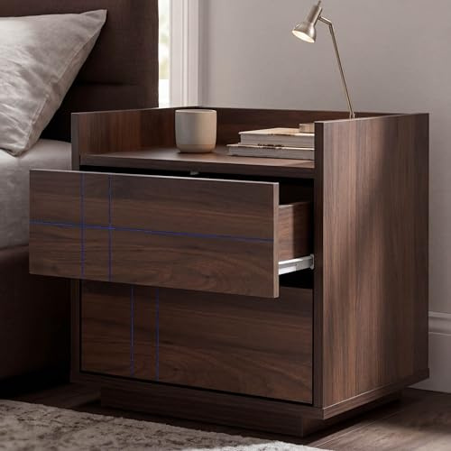 Mendler Nachttisch HWC-P44 2 Schubladen MDF 43x48x41cm - Walnuss-Optik | Nachtkasten, Nachtschrank, Nachtkommode