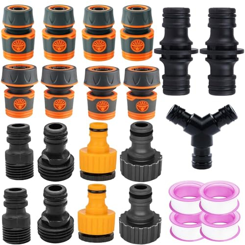 19 Pièces Raccord Tuyau d'Arrosage FORMVERSITY, 1/2 Plastique Connecteur Tuyau Arrosage 3/4 Adaptateur Robinet Tuyau Arrosage, 15/21 et 20/27 2 en 1 Embout Tuyau Arrosage, 3 Voies Y Hose Connector