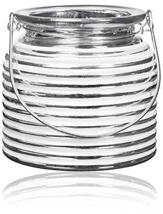 Sandra Rich, Glas- Laterne White Relief Silber verspiegelt mit Rillen in Weiss, 10,5 cm. 9153-10-40