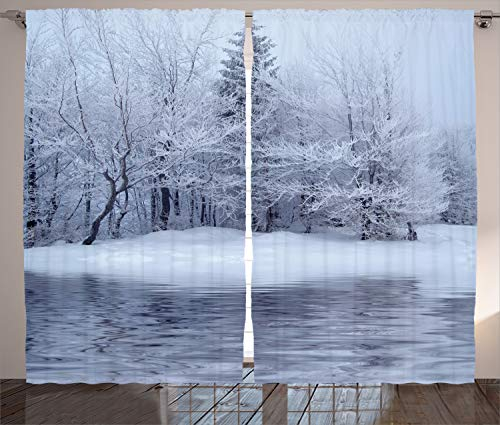 ABAKUHAUS Weihnachten Rustikaler Vorhang, Winter Blizzard Wald, Wohnzimmer Universalband Gardinen mit Schlaufen und Haken, 280 x 175 cm, Weiß Grau
