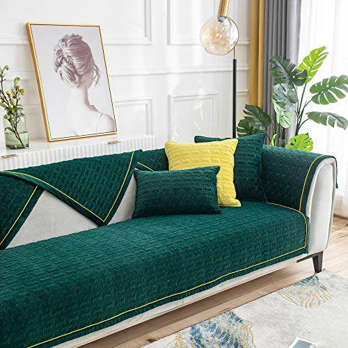 Suuki Copri Divano Fodera Divano,Fodere per Cuscini Super Morbidi in Tinta Unita,copridivano Caldo Peluche,Asciugamano Proteggi Divano Antiscivolo per Studio/Camera da Letto/Salotto-Verde Scuro_