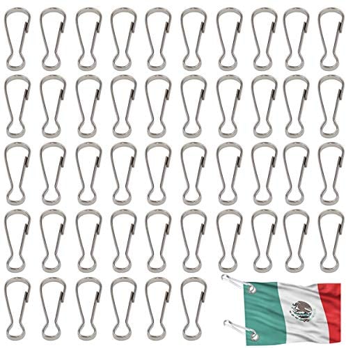 Liwein 100 pieces flagpole clip 50mm metal lanyard hook stainless steel flagpole clip flagpole fastening snap spring clips for eyelet flag clothesline key ring