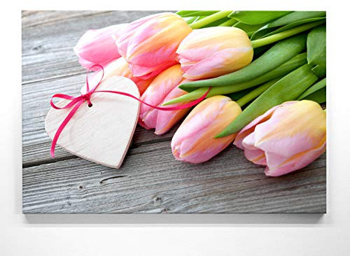 Ein Wunderschönes Blumen-Bild, Tulpenstrauß - als großes XXL Leinwand-Bild 120x80cm. Ideal als Wandbild und Dekoration für Wohnzimmer & Schlafzimmer. Aufgespannt auf 2cm Holzrahmen