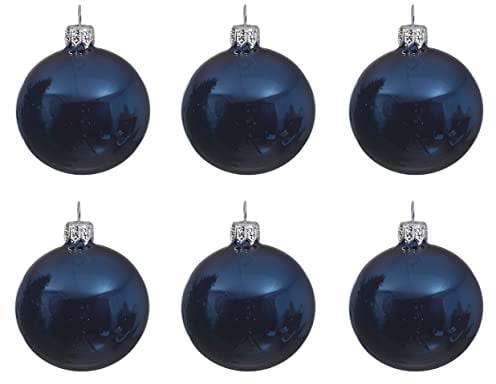 Weihnachtskugeln Glas mundgeblasen 6cm x 6er Box Christbaumkugeln dunkelblau navy blau glänzend
