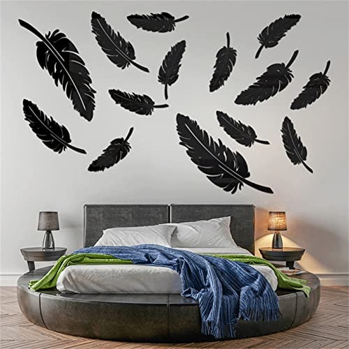 TROYSINC 15 Stück 3D Spiegel Acryl Wandaufkleber, Große Blätter Kunst WandSpiegel Wandtattoo, DIY Aufkleber Spiegel Wanddekor für Schlafzimmer Wohnzimmer (Schwarz)