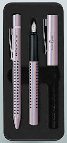 Faber-Castell 201533 - Schreibset Grip Edition Glam, mit Kugelschreiber und Füller, Federbreite M, pearl