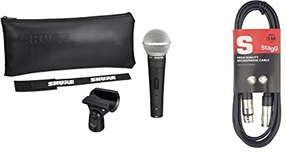 Shure SM58-S Dynamisches Stimmmikrofon mit EIN/Aus-Schalter, Schwarz & Stagg Mikrofonkabel 3 Meter - 1x XLR Male - 1x XLR Female, Black