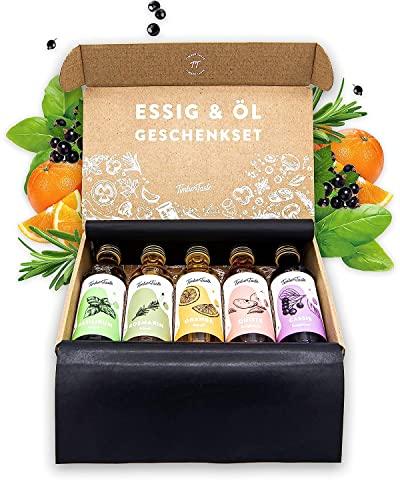 TIMBER TASTE® Essig & Öl Geschenkset Frauen [Fruchtig] - 5 erlesene Essige & Speiseöle [5x40ml] - Kochbox Koch Set - Muttertag Geschenkset Box - Muttertagsgeschenke Mama - Geschenkideen Muttertag