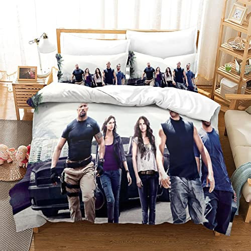 VOSILE Fast & Furious Bettbezug-Set,Reißverschluss, Ultraweicher Mikrofaser-Tröster Set 3-teilig, Bettauskleidungen Geeignet Für Kinder, Jugendliche Und Erwachsene Single（135x200cm）