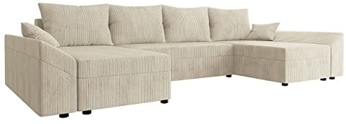 Mirjan24 Ecksofa Chione U Cord mit Bettkasten und Schlaffunktion, 4 Sitzer Eckcouch, U-Form Sofa für Wohnzimmer, symmetrisches Ecksofa, Polsterecke mit Bettfunktion, Wohnlandschaft (Poso 100)