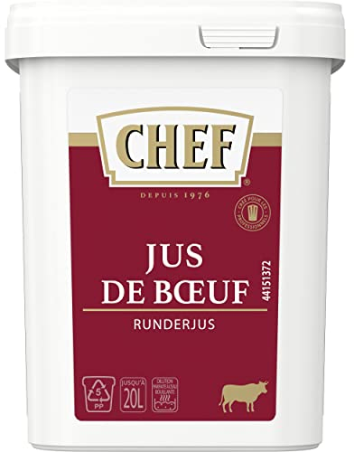 CHEF Jus de Bœuf Déshydraté - Recette Puissante et Riche en Goût de Viande de Boeuf - Gain de Temps en Cuisine - Aide Culinaire, Sauce, Fonds, Fumet - Boîte De 600g Pour 10L à 20L