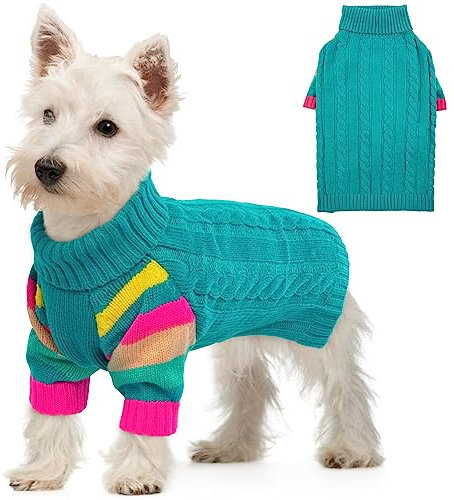 OUOBOB HundPullover, kleine HundPullover für Hunde Mädchen Jungen, Turtleneck Pullover Winter Grüner Welpen Pullover, Weihnachtshund Outfits, Haustier Sweatshirt Bekleidung Strickwaren, Chihuahua XS