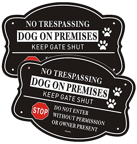 Phyabe 2-Pack No Trespassing Dog Sign, 10 x 7 Inch Rust-Free Aluminum, Weather-Resistant, Waterproof, Durable Ink, Easy to Install