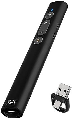 T'nB - SlidePoint Pointeur Laser De Présentation sans Fil, Dongle 2 en 1 USB A et USB C, Rechargeable, Commandes Diapo et Controle du Volume, Plug and Play, Voyant D’Activation - Noir