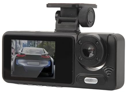 Dashcam Vorne, Hinten und Innen, 1080P FHD Dash-Kamera für Autos, Dashcam Dreifach-Autokamera mit IR-Nachtsicht, Rotierende Innenkamera, 24-Stunden-Parkmodus, WDR