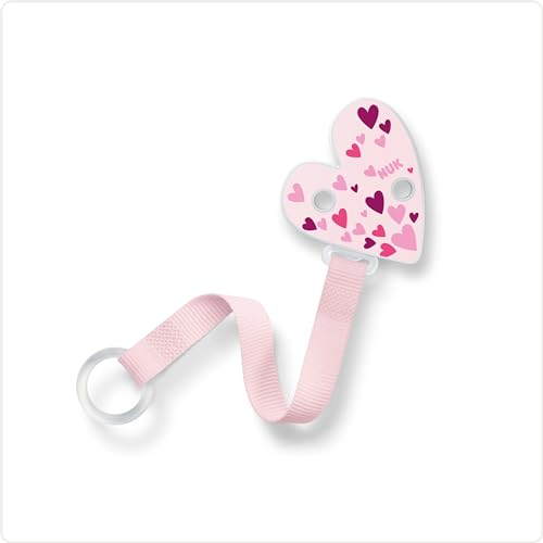 NUK Schnullerband mit Clip | für alle Schnuller | stabil und bruchsicher | rosa Herzen