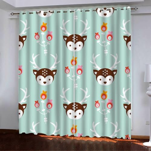 Gardinen Brauner Hirsch Türkis Curtain Weich Vorhang Blickdicht mit ösen Living Room Scheibengardinen Schlafzimmer Blackout Vorhang Verdunklungsvorhänge Schallschutz Vorhänge 2x140x260cm