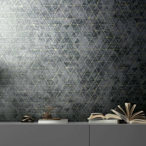 Novamur Vliestapete Betonoptik Dreieck Grafik Anthrazit Gold Metallic 82425