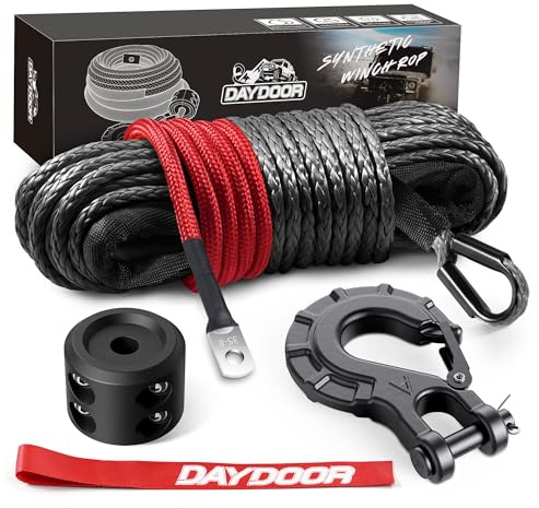 DAYDOOR Synthetic Winch Rope, 1/4in x 50ft 10,000Lbs, Gray