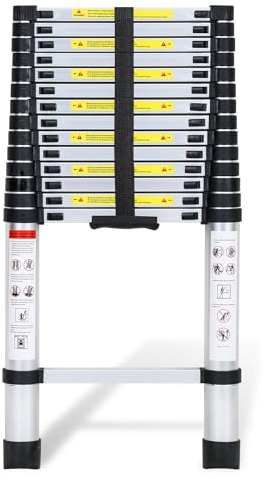 Fiqops Aluminium Teleskopleiter, 4.4M Ausziehbare Leiter, Rutschfester Aluleiter Stehleiter Mehrzweckleiter Ausziehbar Aluminiumleiter, Teleskop Ausziehleiter 150 kg Belastbarkeit