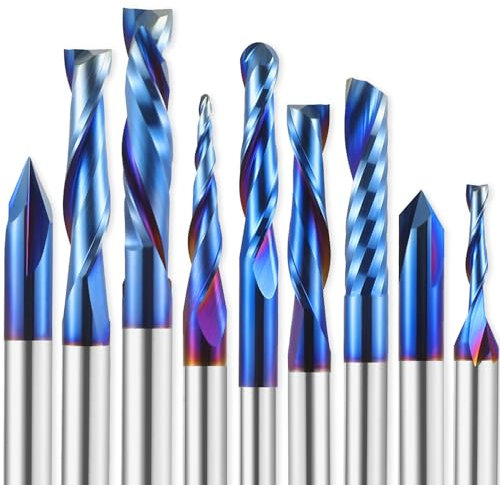 HQMaster 9PCS CNC Router Bit 1/4 di pollice gambo intaglio Bit 9Pcs Set per Legno Dettaglio Profilo V Groove Incisione Carburo Solido CNC Router Bit Collection