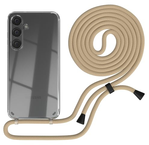 EAZY CASE - Handykette kompatibel mit Samsung Galaxy S24 Plus Kette zum Umhängen für Galaxy S24 Plus Hülle mit Band aus Silikon stoßfeste transparente Handyhülle Fallschutz in Taupe - Clips Schwarz