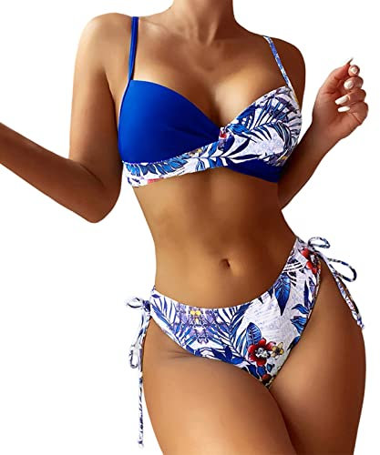 HIGOU Meerjungfrauenflosse Damen Swimming Suits Women bedrucktem Damen-Split-Badeanzug String Badeanzug Badeanzug GroßE Oberweite (Blue, M)