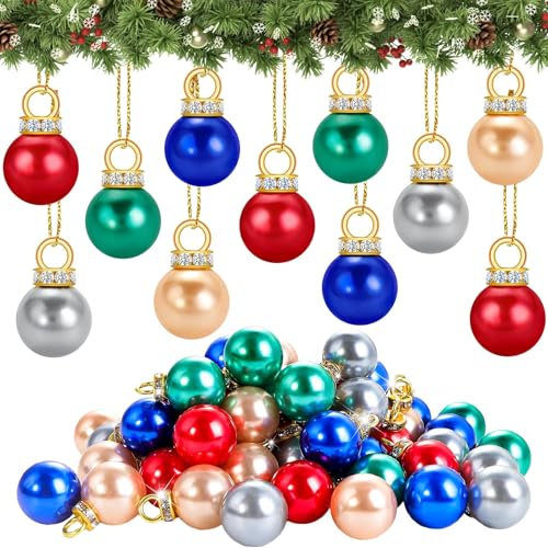 XOYTN 60PCS 16mm Christmas Mini Balls Ornaments,Colorful Miniature Xmas Balls Baubles Tiny Shatterproof Christmas Tree Hanging Pendant for Xmas Tree Balls Decorations
