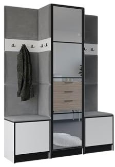 KIER FURNITURE Garderobenschrank Eden 159,6 cm - Modern Flurgarderobe - Flurschrank mit Schuhschrank - Flurgarderoben Set - Garderobe mit Sitzbank Weiß & Grau 159,6 x 205 x 39 cm