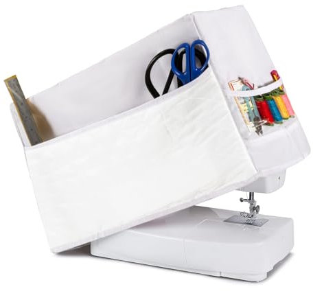 QHANSHIEE Nähmaschinen-Abdeckung mit Aufbewahrungstaschen, Staubschutz für Nähmaschine, universell für die meisten Standard-Singer- und Brother-Maschinen, wasserdicht, transparentes PVC, weiß