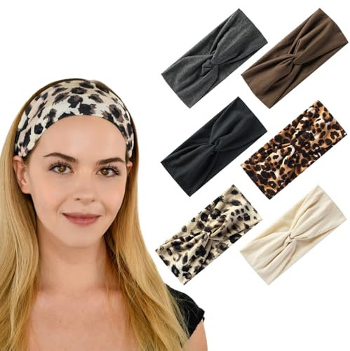 RYMAUP 6 Stück Damen Sommer Stirnband Schwarz Stirnband Sport Elastische Haarbänder Rutschfeste Stirnbänder Stroh Turban Haarwickel Übung Fitnessstudio Yoga Laufen Haarband