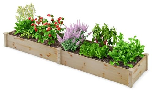 RELAX4LIFE Orto Quadrato in Legno di Abete, Fioriera Rettangolare Impermeabile per Ortaggi, Fiori, Frutta, Cassetta per Piante per Prato Giardino Cortile, 240 x 60 x 25 cm