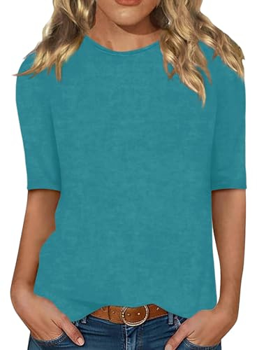 Minetom Damen Halbarm T-Shirt Rundhals Sommer Tshirt | Leichte, Einfarbig, Oberteil, Basic Tops, 1/2 Ärmel, Regular Fit, Elegant, Casual, Weich, Komfort