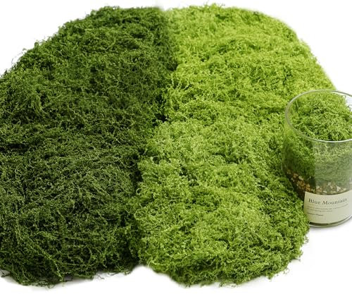 Naturas Bouqutis Kunstmoos zum Basteln, Künstliches Moos zum Dekorieren 100g, Fake Moos Deko Aesthetic Deko Ostern für Wand Krippe Aquarium Modellbau (50g Dunkelgrün + 50g Hellgrün)