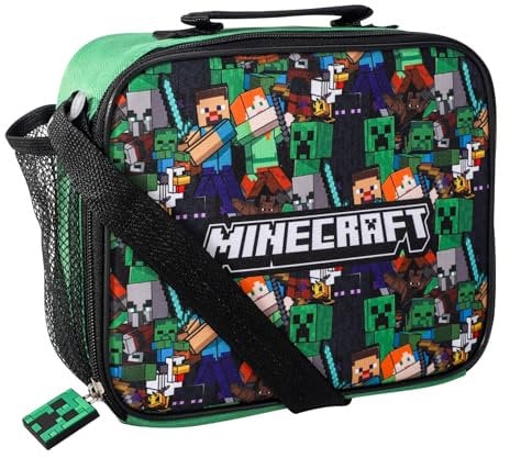 Minecraft Rectangular Insulated Lunch Box Bag for Boys and Girls, Perfect Size for Packing Hot or Cold Snacks for Travel and School,